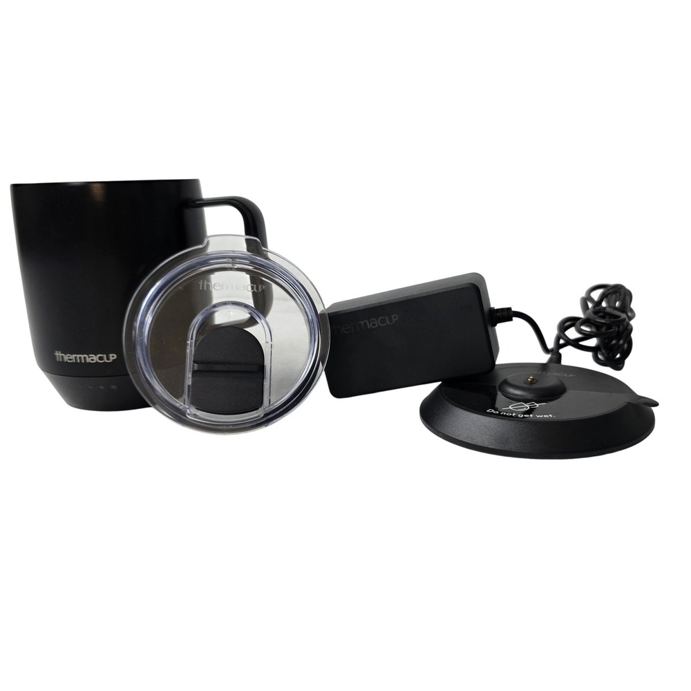 Thermacup Smart Heated Coffee Mug 12oz Black with Charging Coaster and Lid